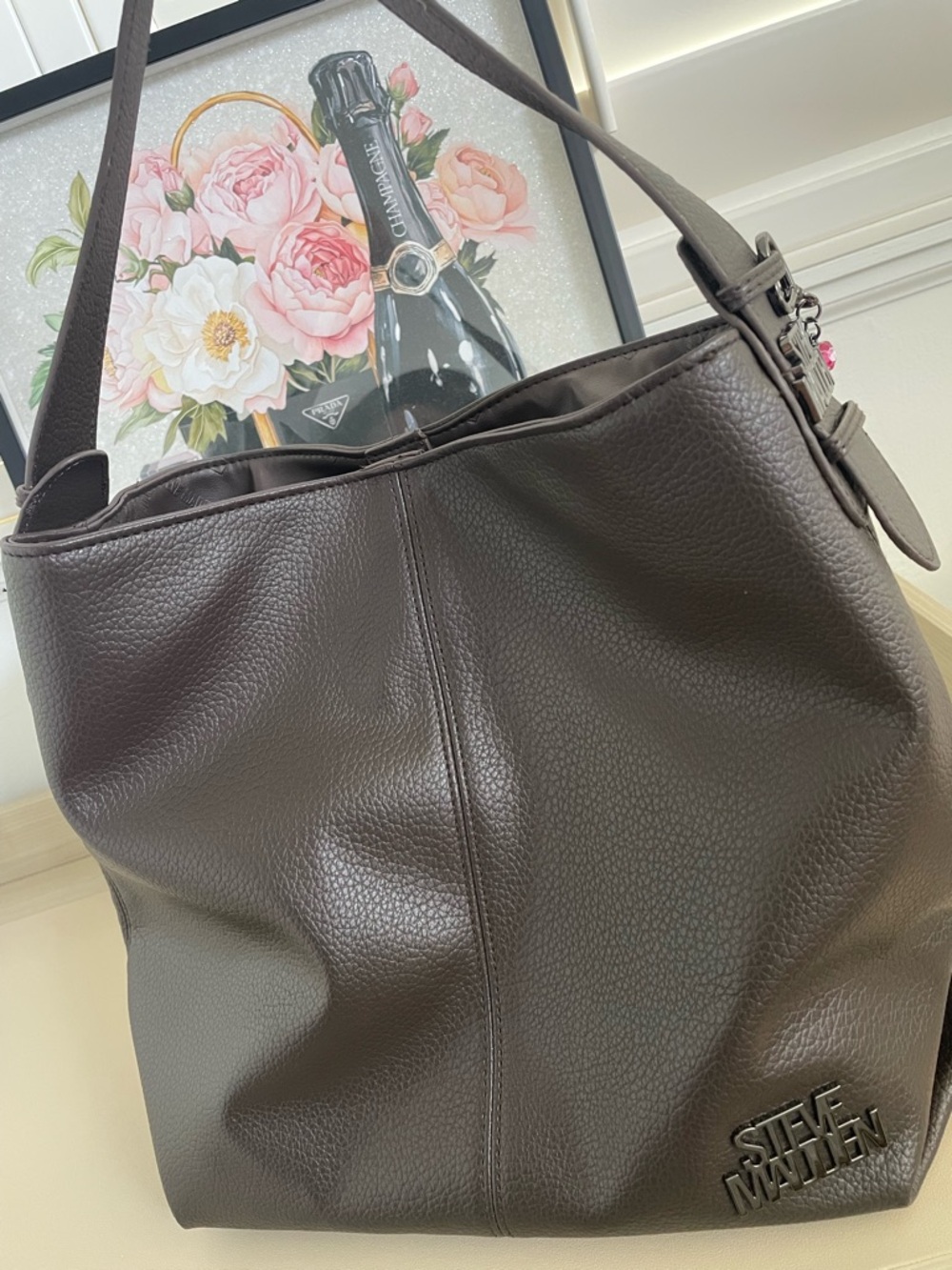 Steve Madden Dark Brown Pebbled Leather Hobo Bag